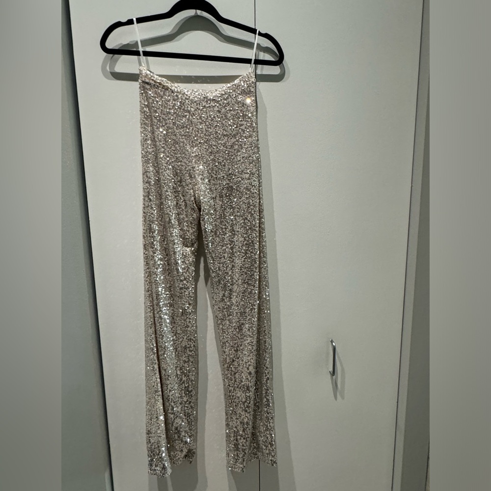 Vici (Aakaa) Wintour High Rise Sequin Pants Champagne SzS
